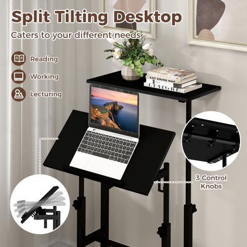 Costway Mobile Standing Desk Rolling Adjustable Laptop Cart Home Office