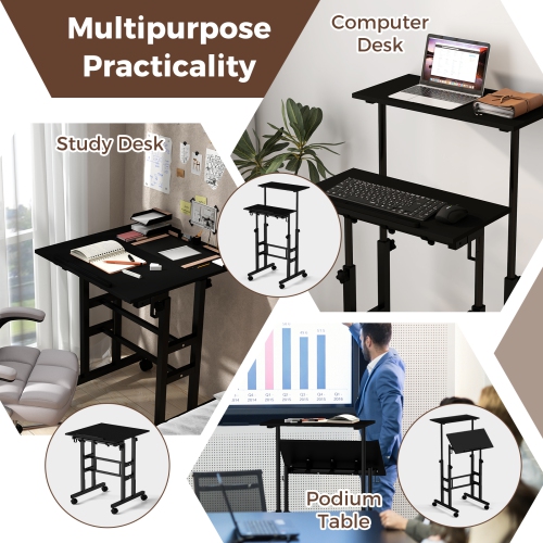 Costway Mobile Standing Desk Rolling Adjustable Laptop Cart Home Office