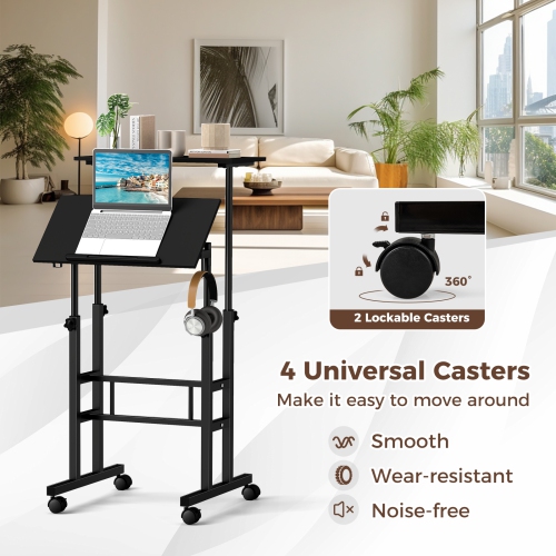 Costway Mobile Standing Desk Rolling Adjustable Laptop Cart Home Office