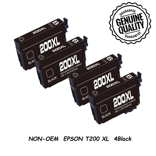 4 Black Compatible Ink Cartridge Replacement for Epson T200 200 XL to use with Expression Home XP-200 XP-300 XP-310 XP-400 XP-410 WorkForce WF-2520