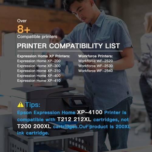 4 Black Compatible Ink Cartridge Replacement for Epson T200 200 XL to use with Expression Home XP-200 XP-300 XP-310 XP-400 XP-410 WorkForce WF-2520