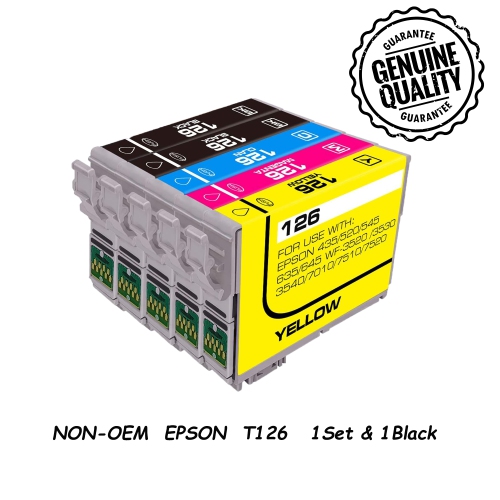 1Set & 1BK Compatible Ink Cartridge Replacement for Epson T126 126 to use with Workforce 545 645 845 630 840 WF-7510 WF-3520 WF-3540 WF-3530 WF-7510