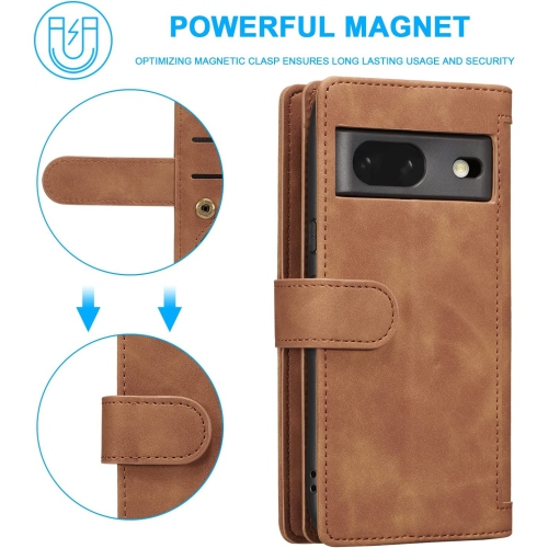 Étui portefeuille pour Pixel Fold de Google, 9 fentes pour cartes mat; Étui à fermeture à glissière; béquille en cuir de polyuréthane avec dragonne;