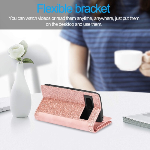 Étui portefeuille pour Pixel Fold de Google, 9 fentes pour cartes mat; Étui à fermeture à glissière; béquille en cuir de polyuréthane avec dragonne;