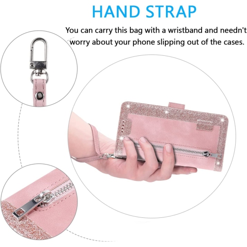 Étui portefeuille pour Pixel Fold de Google, 9 fentes pour cartes mat; Étui à fermeture à glissière; béquille en cuir de polyuréthane avec dragonne;