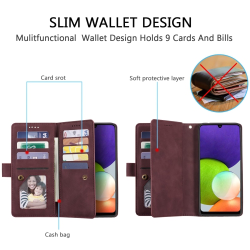 Étui portefeuille pour Pixel Fold de Google, 9 fentes pour cartes mat; Étui à fermeture à glissière; béquille en cuir de polyuréthane avec dragonne;