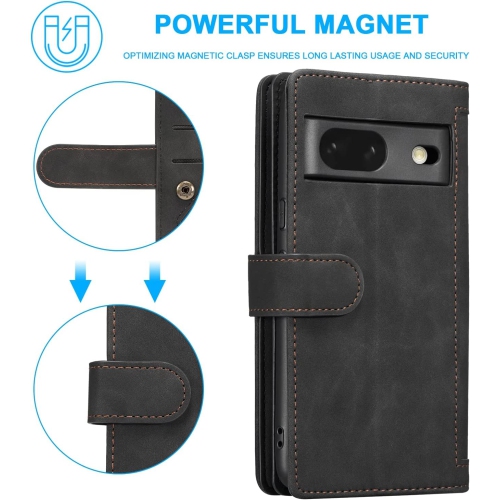 Étui portefeuille pour Pixel Fold de Google, 9 fentes pour cartes mat; Étui à fermeture à glissière; béquille en cuir de polyuréthane avec dragonne;