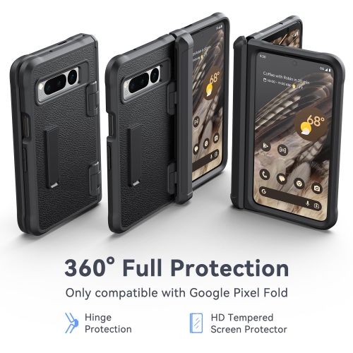 Google Pixel Fold Case, [Hinge Protection], Built-in Tempered Glass Screen Protector with Foldable Kickstand, Heavy Duty Full Body Rugged Shockproof