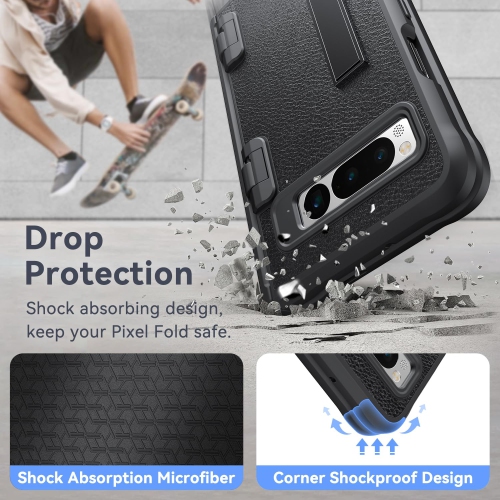 Étui pour Pixel Fold de Google, [protection contre les charnières], protecteur d'écran en verre trempé intégré avec béquille pliable, étui robuste