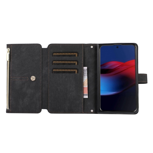 Wallet Case for Google Pixel Fold, 9 Card Slots Retro Leather Wallet Shockproof Flip Cover with Hand Strap Card Slots Zipper Pocket Kickstand Handbag
