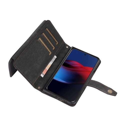 Wallet Case for Google Pixel Fold, 9 Card Slots Retro Leather Wallet Shockproof Flip Cover with Hand Strap Card Slots Zipper Pocket Kickstand Handbag