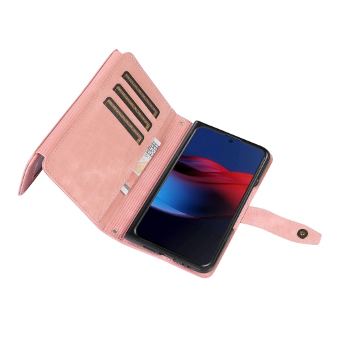 Wallet Case for Google Pixel Fold, 9 Card Slots Retro Leather Wallet Shockproof Flip Cover with Hand Strap Card Slots Zipper Pocket Kickstand Handbag