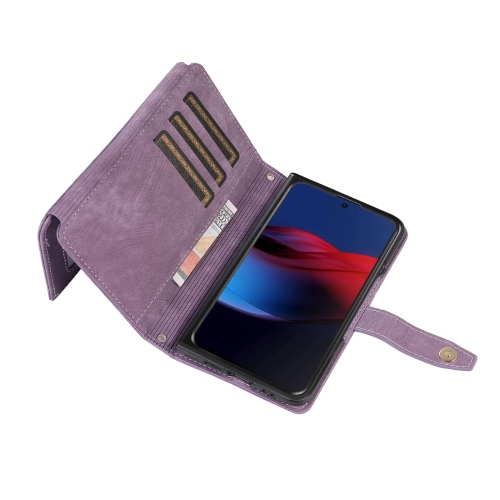 Wallet Case for Google Pixel Fold, 9 Card Slots Retro Leather Wallet Shockproof Flip Cover with Hand Strap Card Slots Zipper Pocket Kickstand Handbag