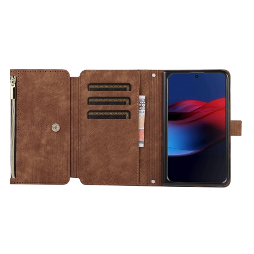 Wallet Case for Google Pixel Fold, 9 Card Slots Retro Leather Wallet Shockproof Flip Cover with Hand Strap Card Slots Zipper Pocket Kickstand Handbag