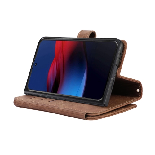 Wallet Case for Google Pixel Fold, 9 Card Slots Retro Leather Wallet Shockproof Flip Cover with Hand Strap Card Slots Zipper Pocket Kickstand Handbag