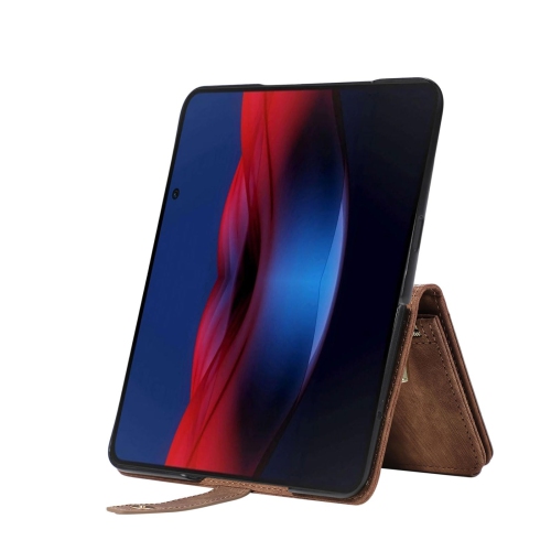 Wallet Case for Google Pixel Fold, 9 Card Slots Retro Leather Wallet Shockproof Flip Cover with Hand Strap Card Slots Zipper Pocket Kickstand Handbag