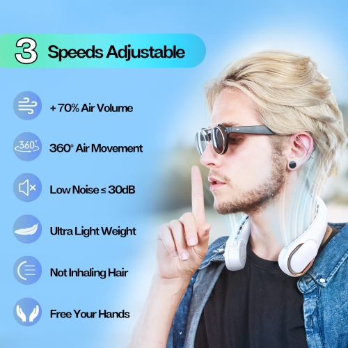 Neck Fan, Neck Fans Portable Rechargeable, Upgrade 360° Air Outlet, Super Quiet, 3 Speeds, 4000mAh Personal Bladeless Wearable Fan for Indoor Outdoor