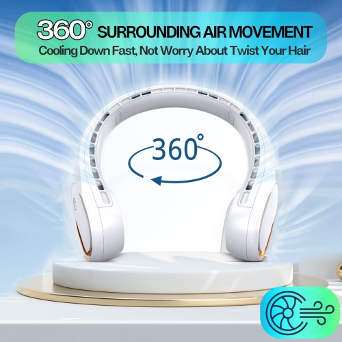 Neck Fan, Neck Fans Portable Rechargeable, Upgrade 360° Air Outlet, Super Quiet, 3 Speeds, 4000mAh Personal Bladeless Wearable Fan for Indoor Outdoor