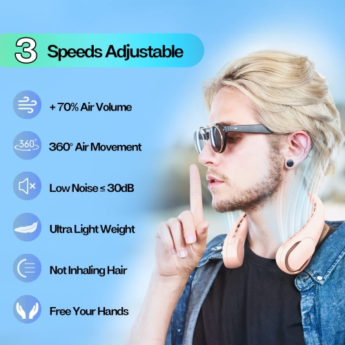 Portable Neck Fan, Neck Fans Rechargeable for Women, 4000mAh Large Capacity Battery, 3 Speeds Adjustable, Upgraded Cooling Air Volume, Ultra Quiet