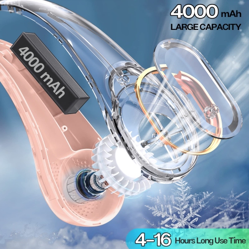 Portable Neck Fan, Neck Fans Rechargeable for Women, 4000mAh Large Capacity Battery, 3 Speeds Adjustable, Upgraded Cooling Air Volume, Ultra Quiet