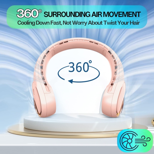 Portable Neck Fan, Neck Fans Rechargeable for Women, 4000mAh Large Capacity Battery, 3 Speeds Adjustable, Upgraded Cooling Air Volume, Ultra Quiet