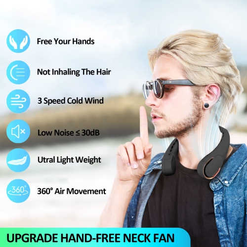 Portable Neck Fan, Personal Bladeless Neck Fans for Men, Upgraded Increase Air Volume & 4000mAh Battery, Ultra Quiet, 4-16 Hours Use Time Wearable
