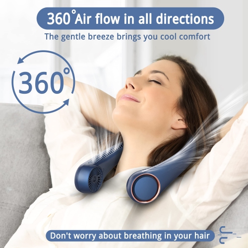 Neck Fan Portable Rechargeable, Battery Operated Neck Fans for Women 4000mAh, 360° Cooling, 3 Speeds Quiet, Personal Bladeless Small Fan Neck Cooler