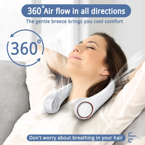 Neck Fan Portable Rechargeable, Battery Operated Neck Fans for Women 4000mAh, 360° Cooling, 3 Speeds Quiet, Personal Bladeless Small Fan Neck Cooler