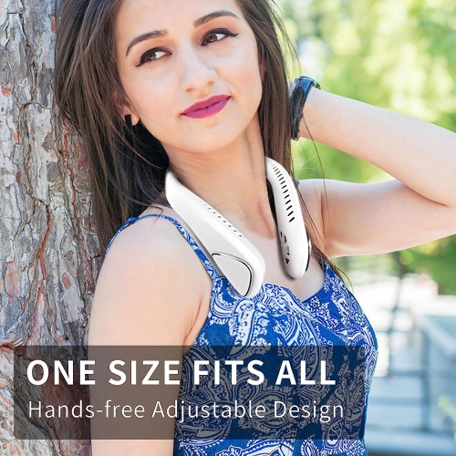 Ventilateur de cou personnel, ventilateurs de cou portable rechargeable 6000mAh à batterie ventilateur de cou sans pales - 3 vitesses (blanc）