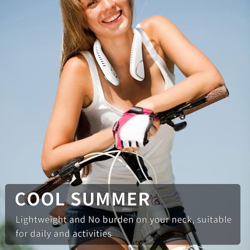 Ventilateur de cou personnel, ventilateurs de cou portable rechargeable 6000mAh à batterie ventilateur de cou sans pales - 3 vitesses (blanc）