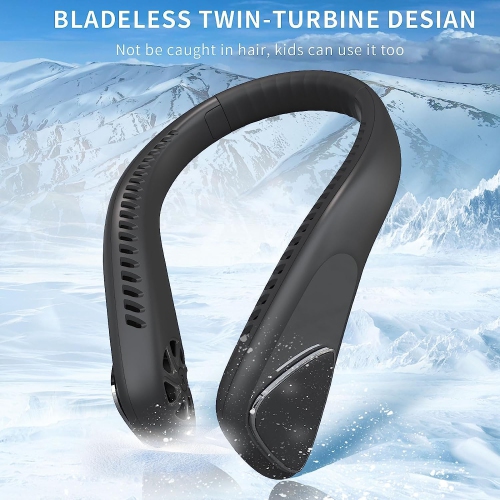 Personal Neck Fan, Neck Fans Portable Rechargable 6000mAh Battery Operated Wearable Bladeless Neck Fan-3 Speeds (Black）