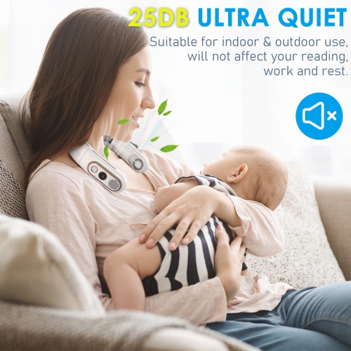 Portable Neck Fan, 4 Turbo 4000mAh Foldable 720°Cooling Powerful Airflow Hands-Free Bladeless Fan, USB Rechargeable with 3 Speeds Adjustment Low