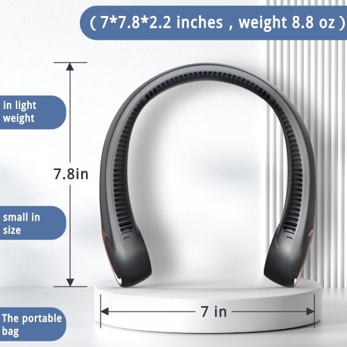 Neck Fan, Neck Fans for Men, 4000mAh USB Rechargeable Personal Fan, 3 Speeds, 360° Surround Fan, Faster Cooling, Quiet Design