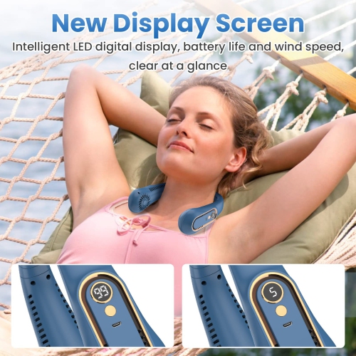 Portable Neck Fan, Neck Fan with LED Display 360°Cooling Airflow USB Rechargeable, Bladeless Neck Fan with 5 Speeds Adjustment Neck Fan Rechargeable