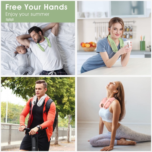 Portable Neck Fan, 4000mAh Rechargeable Wearable Personal Hands Free Fan, Bladeless Cooling Fan with Neck Adjustable Design, 3 Wind Speed for