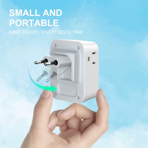 European Travel Plug Adapter, International Plug Adapter with 4 AC Outlets 4 USB Ports(2 USB C), Travel Adapter Type C Travel Essentials for US to