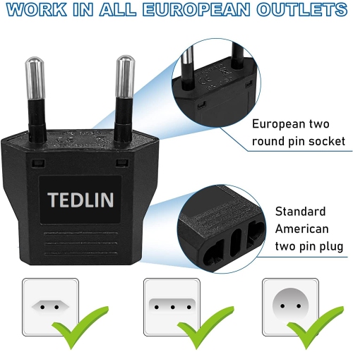 6 Pack of TEDLIN US/CA to European Plug Adapter Travel Power Plug Universal Power Jack Wall Plug Converter Input USA/Canada to Europe/Asia Socket