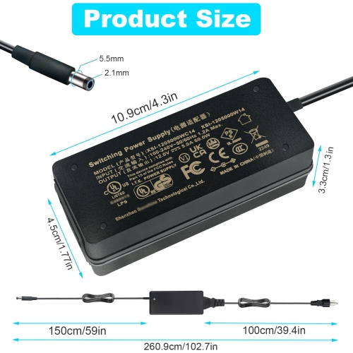12V 5A Power Supply AC/DC Adapter, AC 100-240V to DC 12V Power Adapter Converter Transformer with 14 DC Tips, US Plug Switching 12 Volt 5 Amp 60W