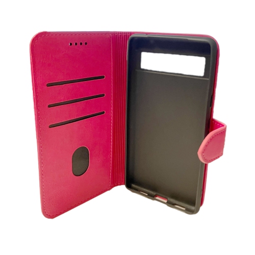 TopSave Leather Folio Flip Wallet w/Magnetic Clip Card Slot Holder Case For Google Pixel 7A, Hot Pink