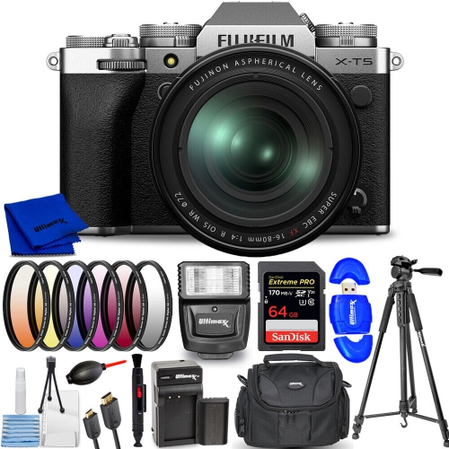 FUJIFILM  X-T5 Mirrorless Camera With 16-80MM Lens - 14PC Accessory Bundle In Silver