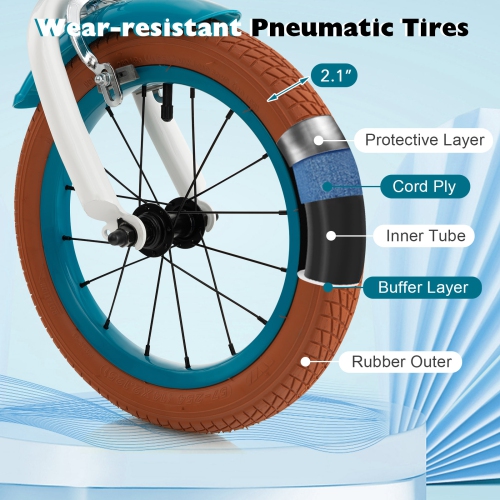 Costway 14" Kid's Bike with Removable Training Wheels & Basket for 3-5 Years Old