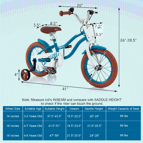 Costway 14" Kid's Bike with Removable Training Wheels & Basket for 3-5 Years Old