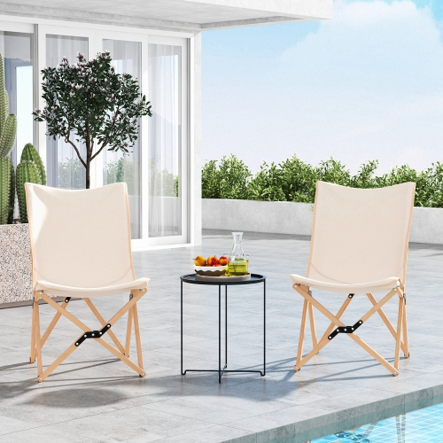 Costway Bamboo Butterfly Folding Chair Set of 2 with Storage Pocket 330 LBS Capacity