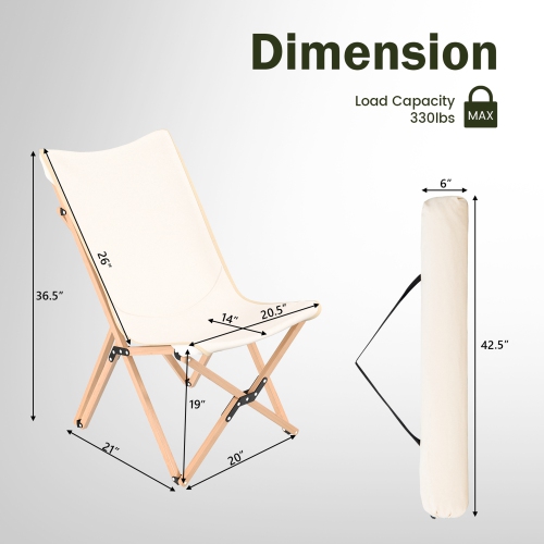 Costway Bamboo Butterfly Folding Chair Set of 2 with Storage Pocket 330 LBS Capacity