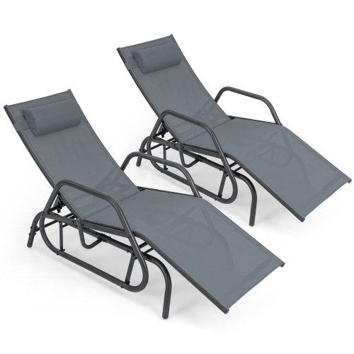 Chaise longue de patio inclinable AVEC cadre robuste ajustable 2pcs DE Costway pour l'extérieur