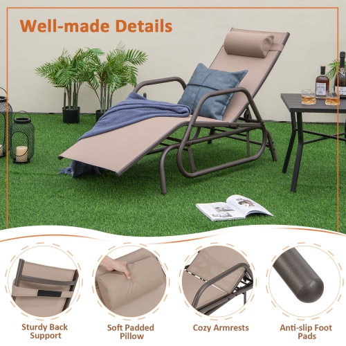 Chaise longue de patio inclinable AVEC cadre robuste ajustable 2pcs DE Costway pour l'extérieur