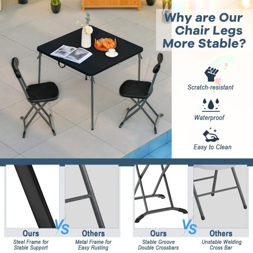 Costway 2-Pack Folding Chair with Metal Curved Feet Wide Seat & Ergonomic Backrest Black/White