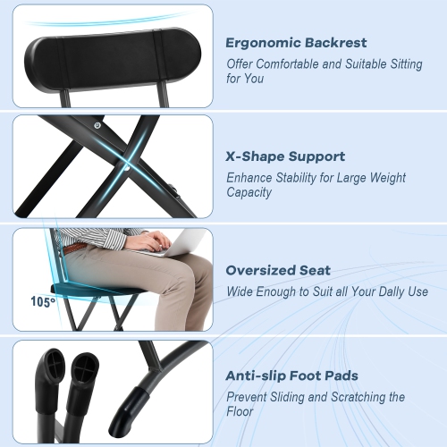 Costway 2-Pack Folding Chair with Metal Curved Feet Wide Seat & Ergonomic Backrest Black/White