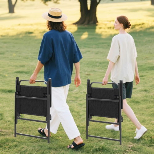 Costway Folding Patio Chairs Set of 2 with Backrest and Armrests Camping Beach Chairs Black
