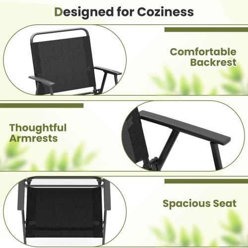 Costway Folding Patio Chairs Set of 2 with Backrest and Armrests Camping Beach Chairs Black
